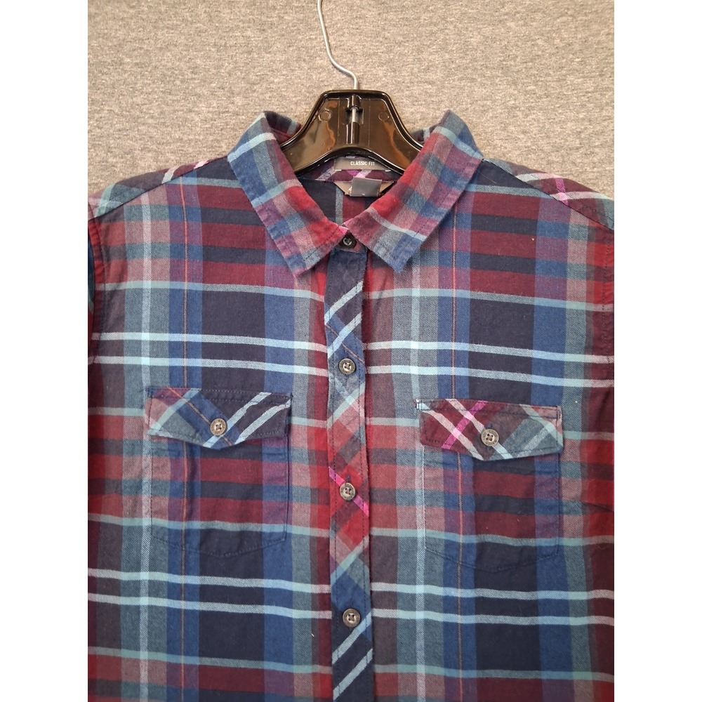 Eddie Bauer Womens Shirt M Blue Multi Plaid Flannel Gorp PNW Fall Lumberjack